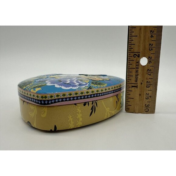 Brighton Heart Shaped Empty Tin Blue Rose Butterfly Flowers Trinket Box Keepsake - Picture 10 of 11